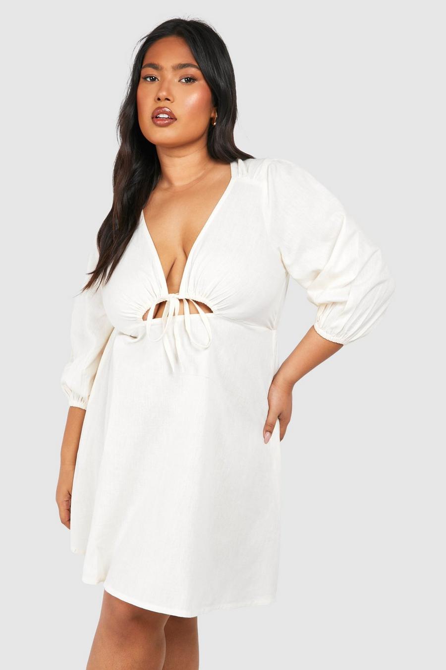 Miniabito Plus Size in lino con cut-out, Stone