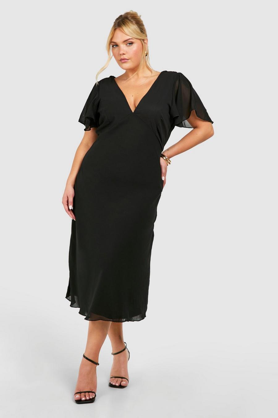 Black Plus Woven Angel Sleeve Midaxi Dress  image number 1