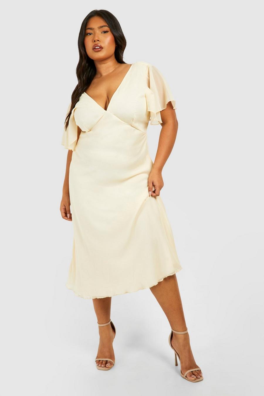 Oyster Plus Woven Angel Sleeve Midi Dress image number 1