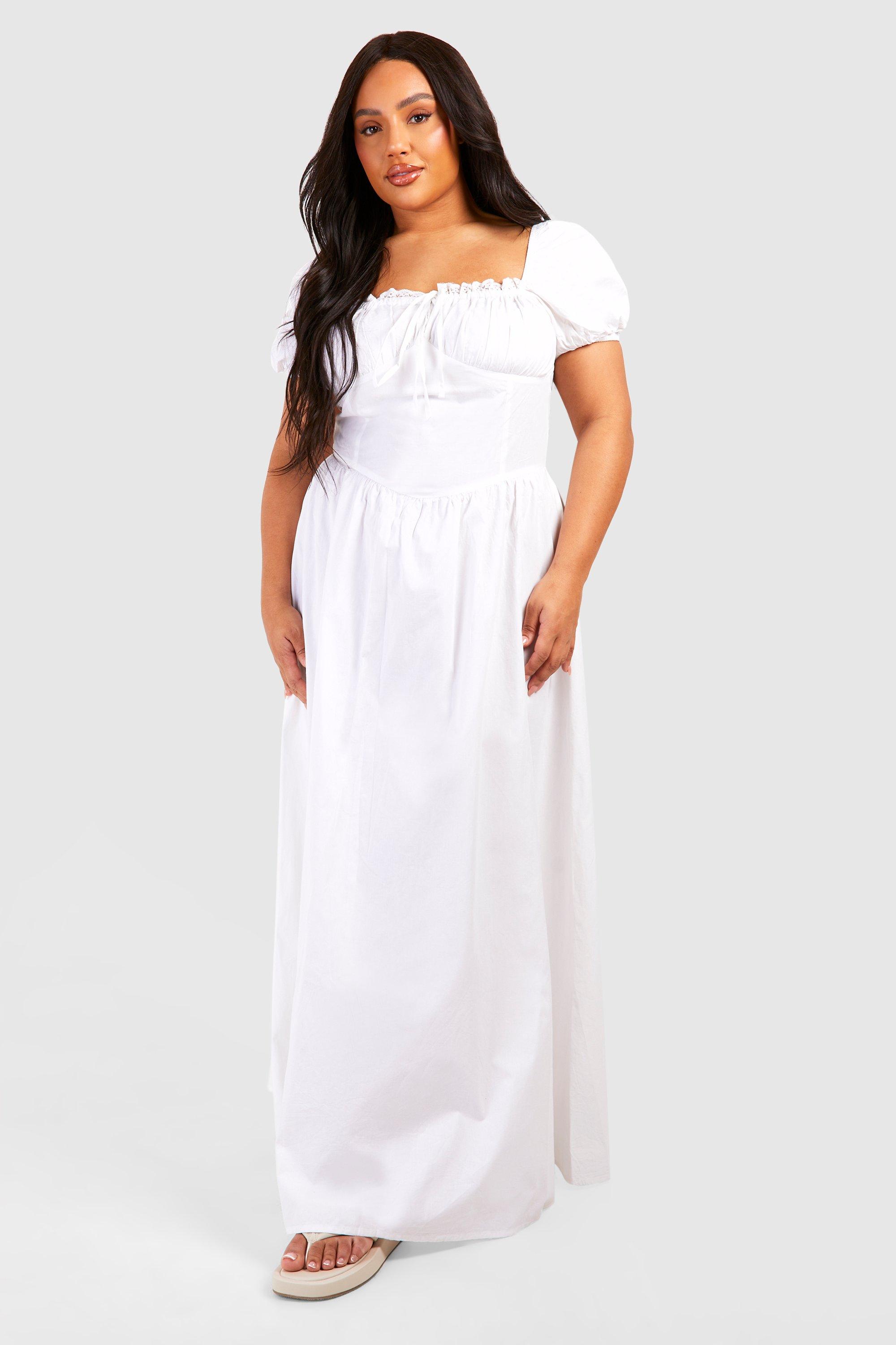 Plus Poplin Milkmaid Puff Sleeve Maxi Dress | boohoo USA