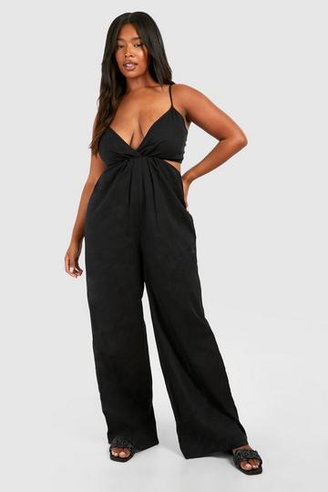 Plus Woven Twist Front Strappy Jumpsuit black