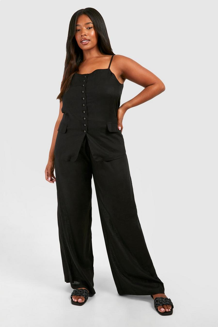 Black Plus Woven Tailored Vest & Straight Pants Two-Piece image number 1