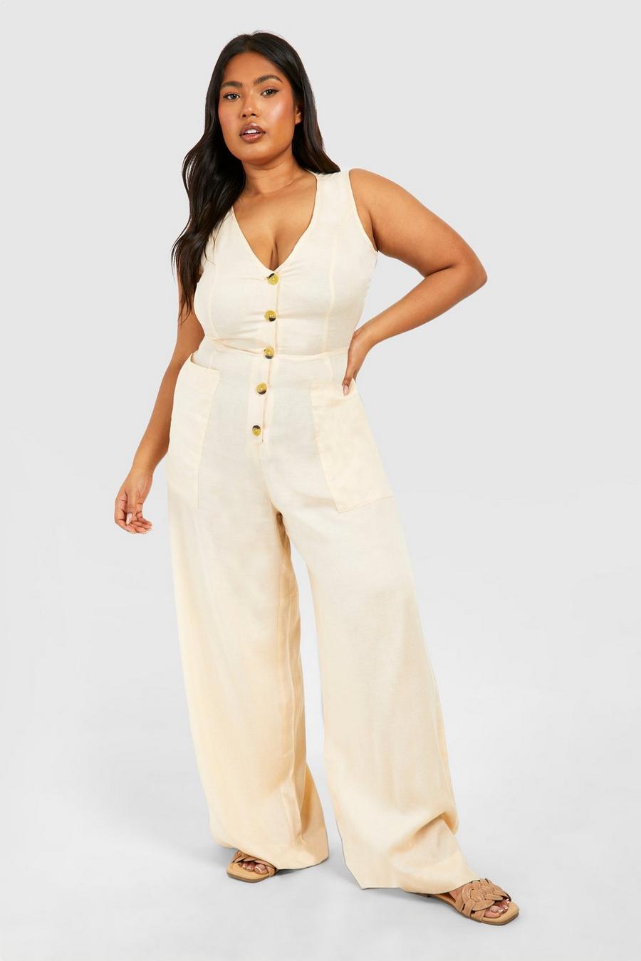 Stone Plus Woven Tailored Button Down Jumpsuit image number 1
