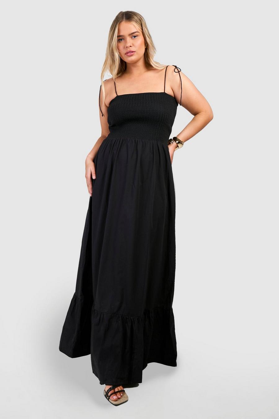 Black Plus Woven Shirred Bust Bandeau Maxi Dress 