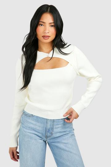 Cream White Petite Bolero Detail Jumper