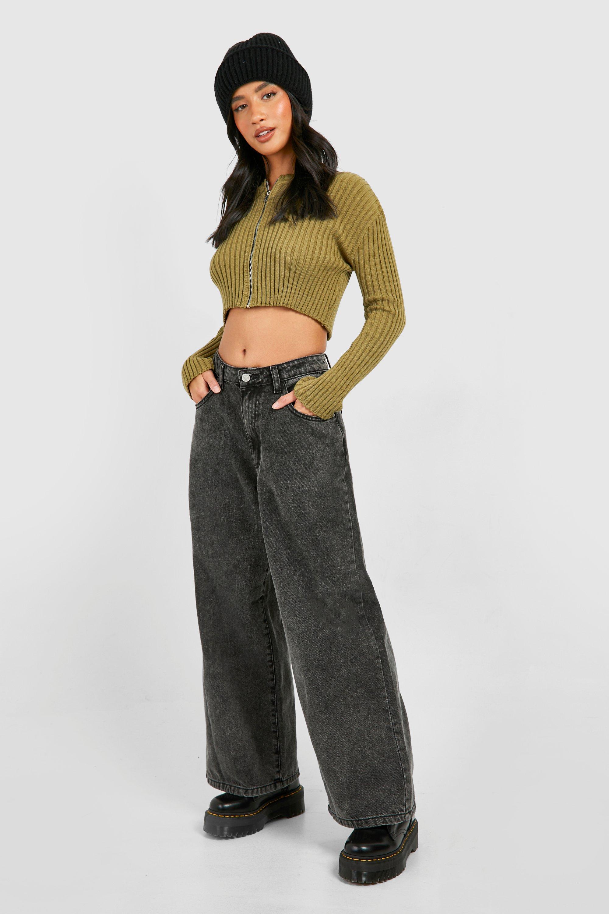 Petite Ribbed Zip Through Cropped Cardigan
