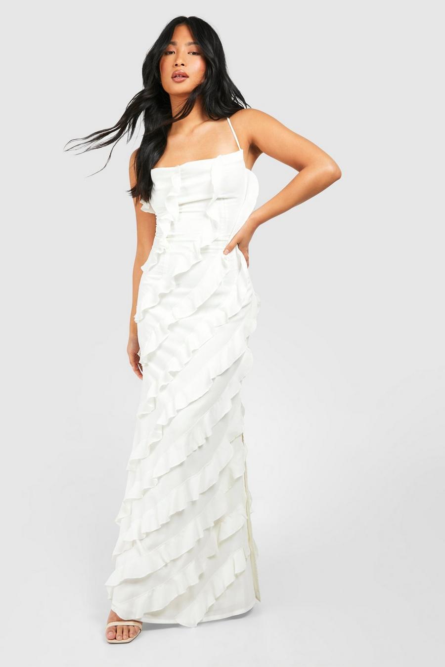 Ivory Petite Strappy Ruffle Maxi Dress image number 1