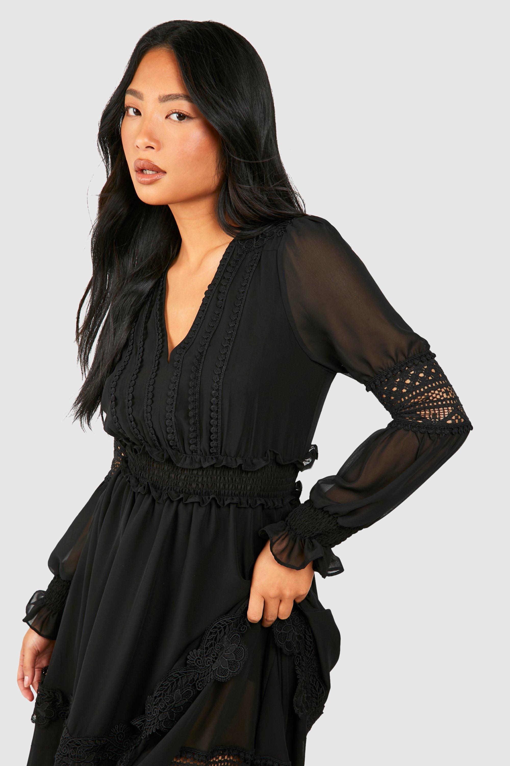 Black Boho Lace Maxi Dress