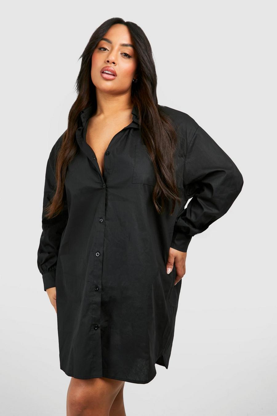 Plus Oversize Hemdkleid aus Baumwolle, Black image number 1