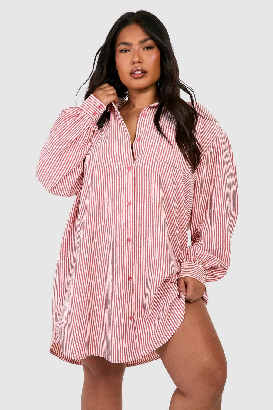 Grande taille - Robe chemise oversize à rayures, Rust