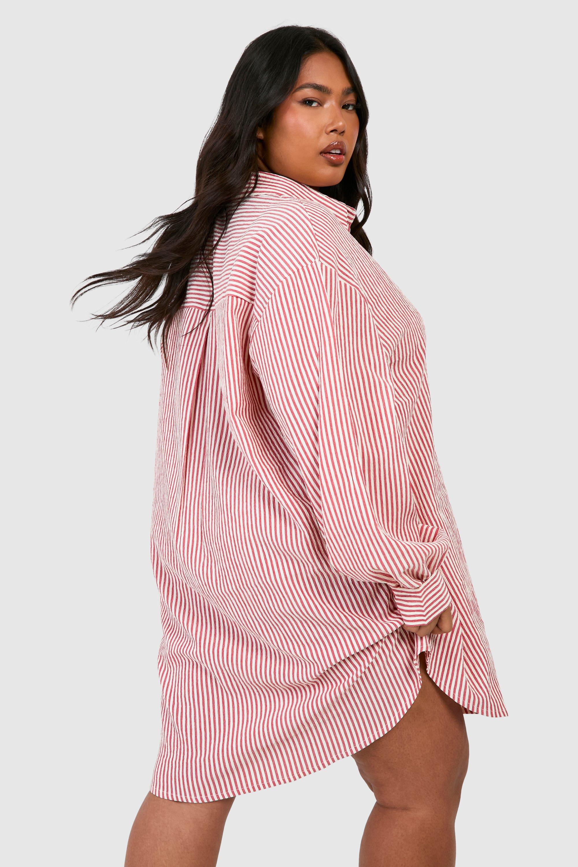 Plus Seersucker Stripe Ultimate Oversized Shirt Dress | boohoo