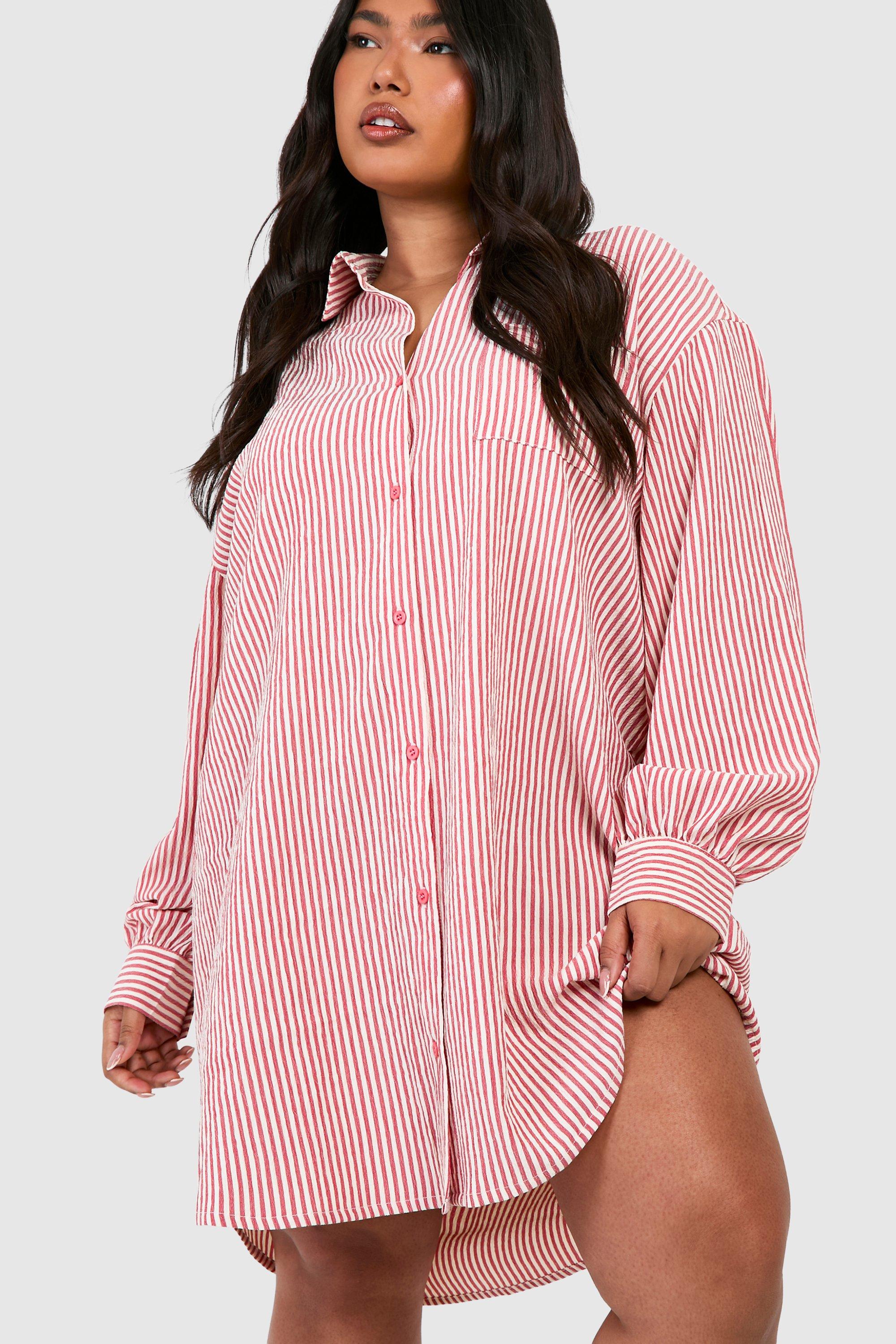 Plus Seersucker Stripe Ultimate Oversized Shirt Dress