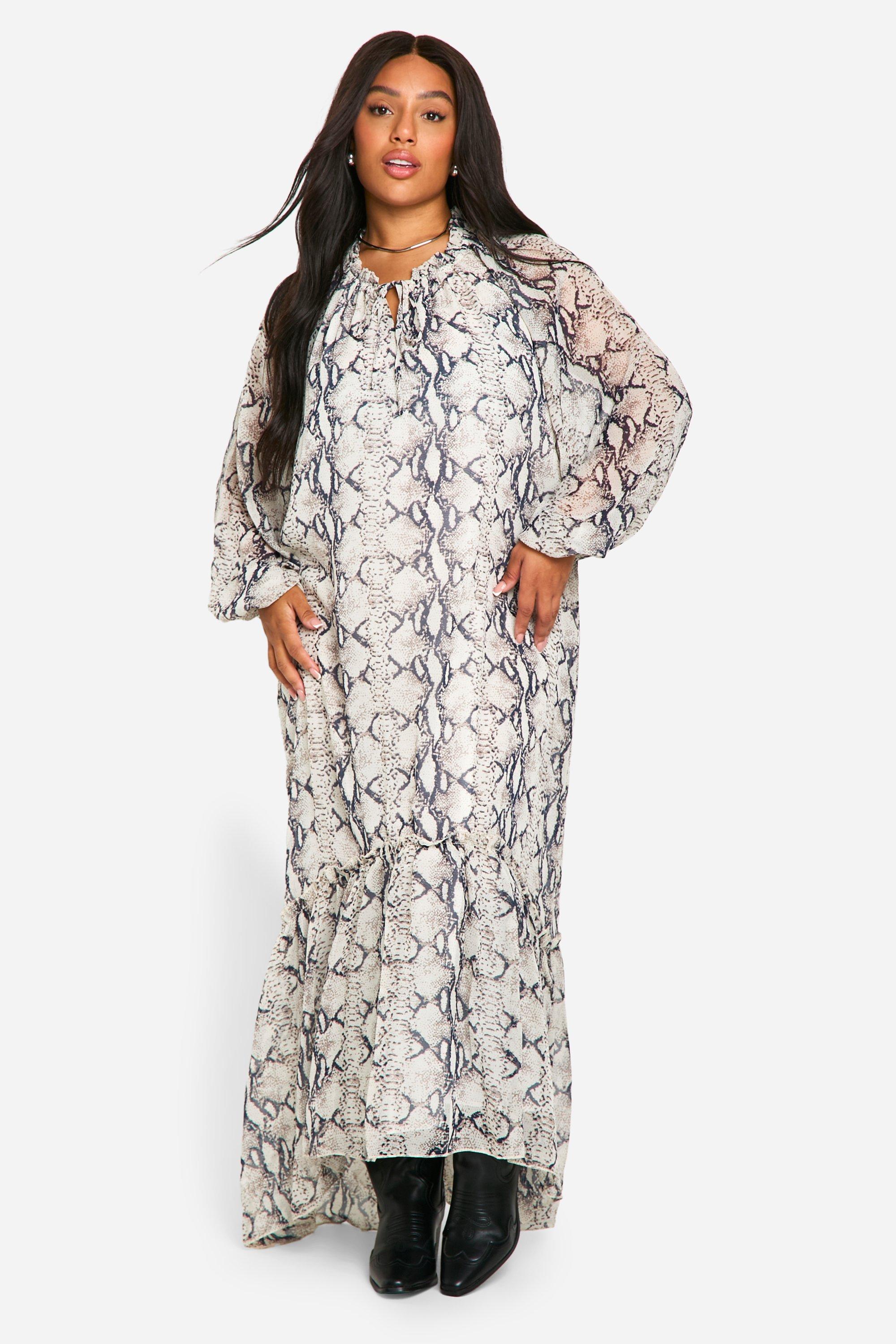 Grande taille Robe mi longue serpent a col noue