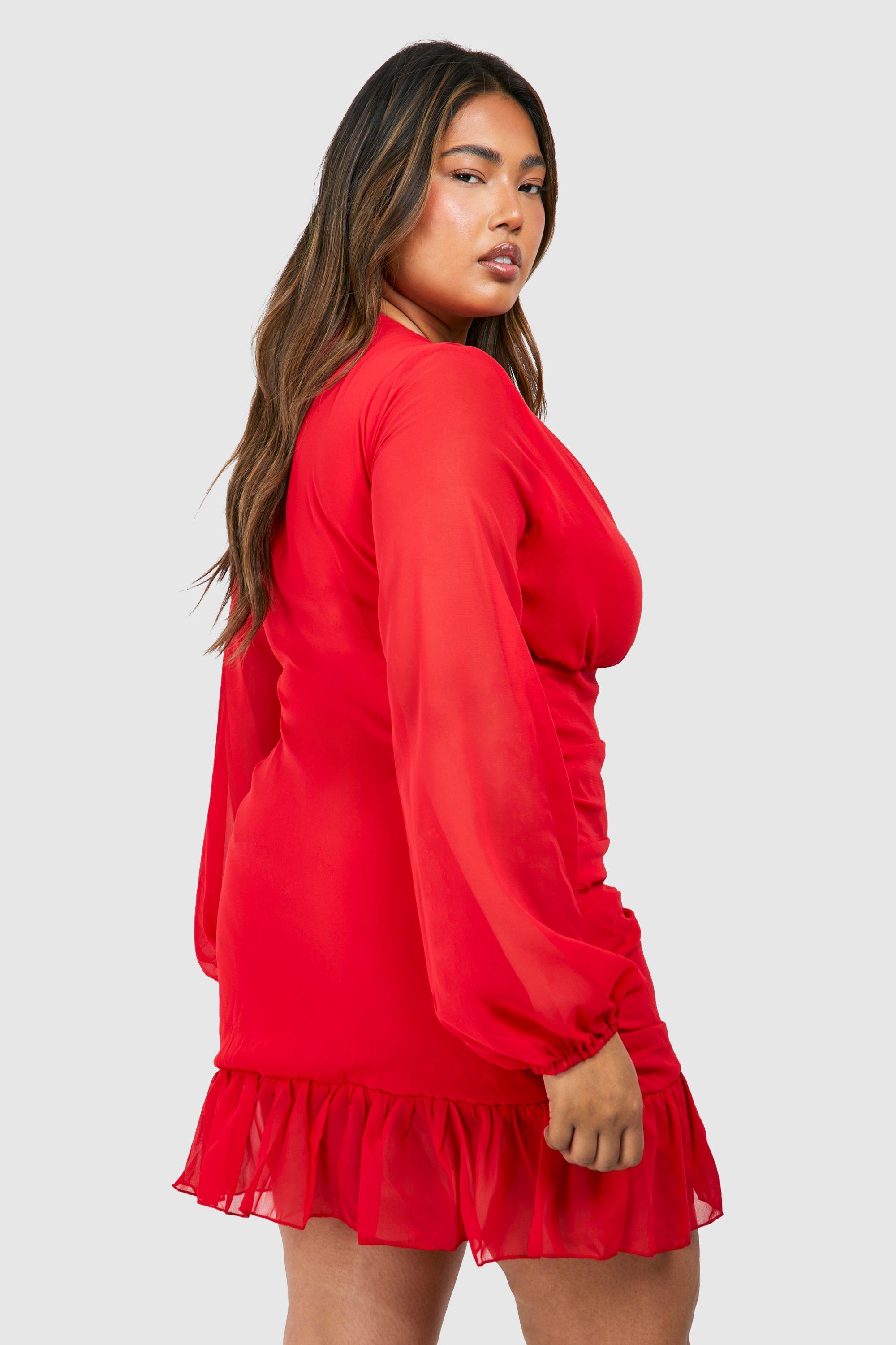 Plus Chiffon Ruffle Wrap Dress boohoo
