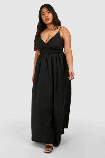 Plus Woven Shirred Waist Maxi Dress black