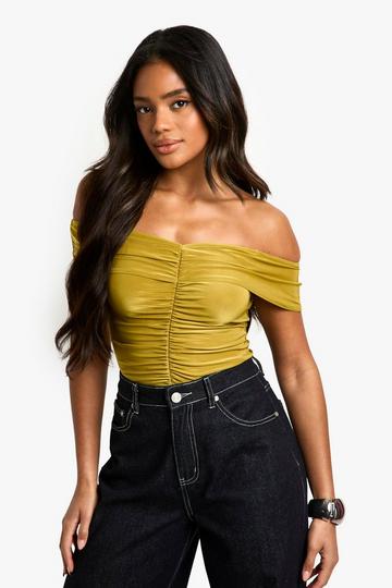 Slinky Bardot Ruched Top olive