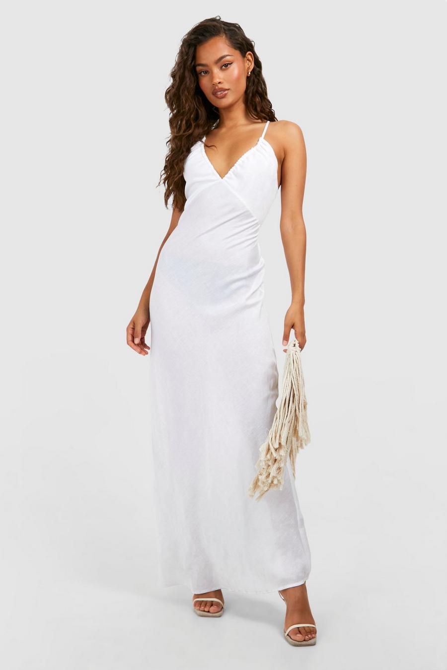 White Linen Look Maxi Dress image number 1