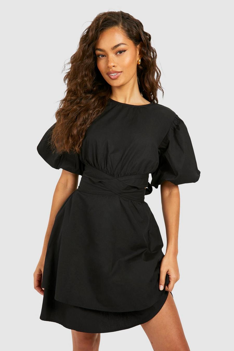 Vestido de popelina con abertura, Black image number 1