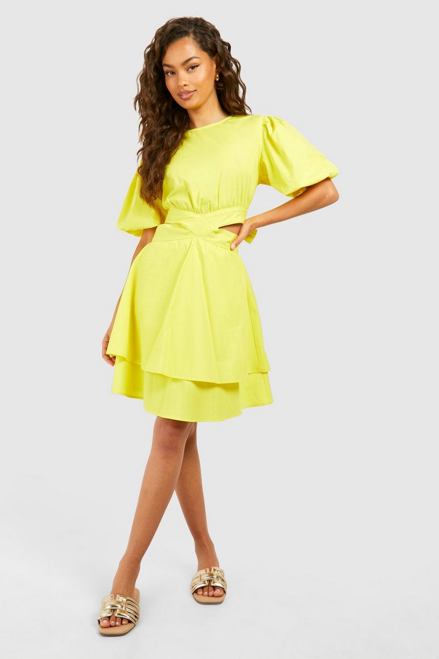 Yellow Poplin Cut Out Detail Dress image number 1