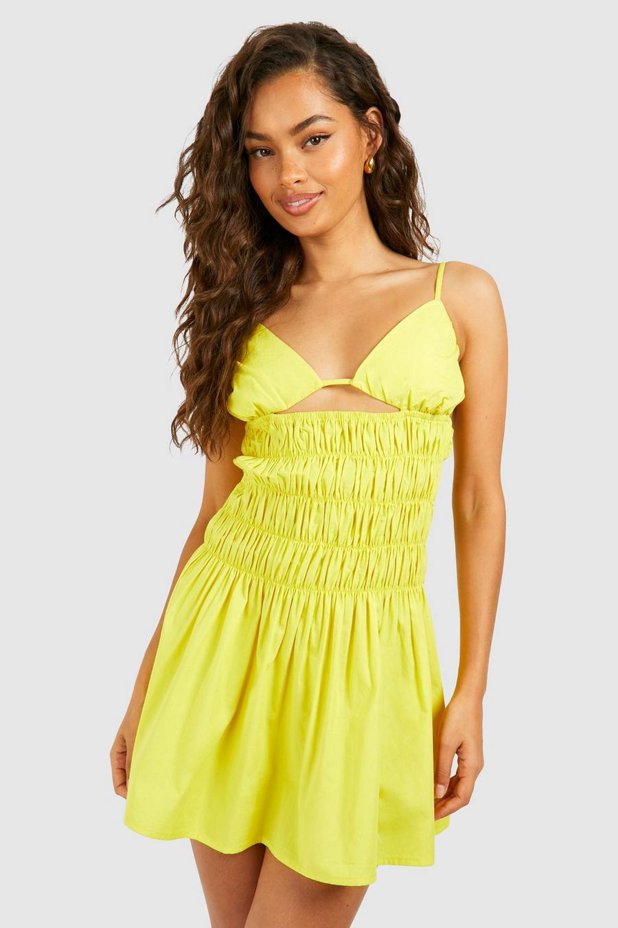 Yellow Tierred Mini Cut Out Smock Dress  image number 1