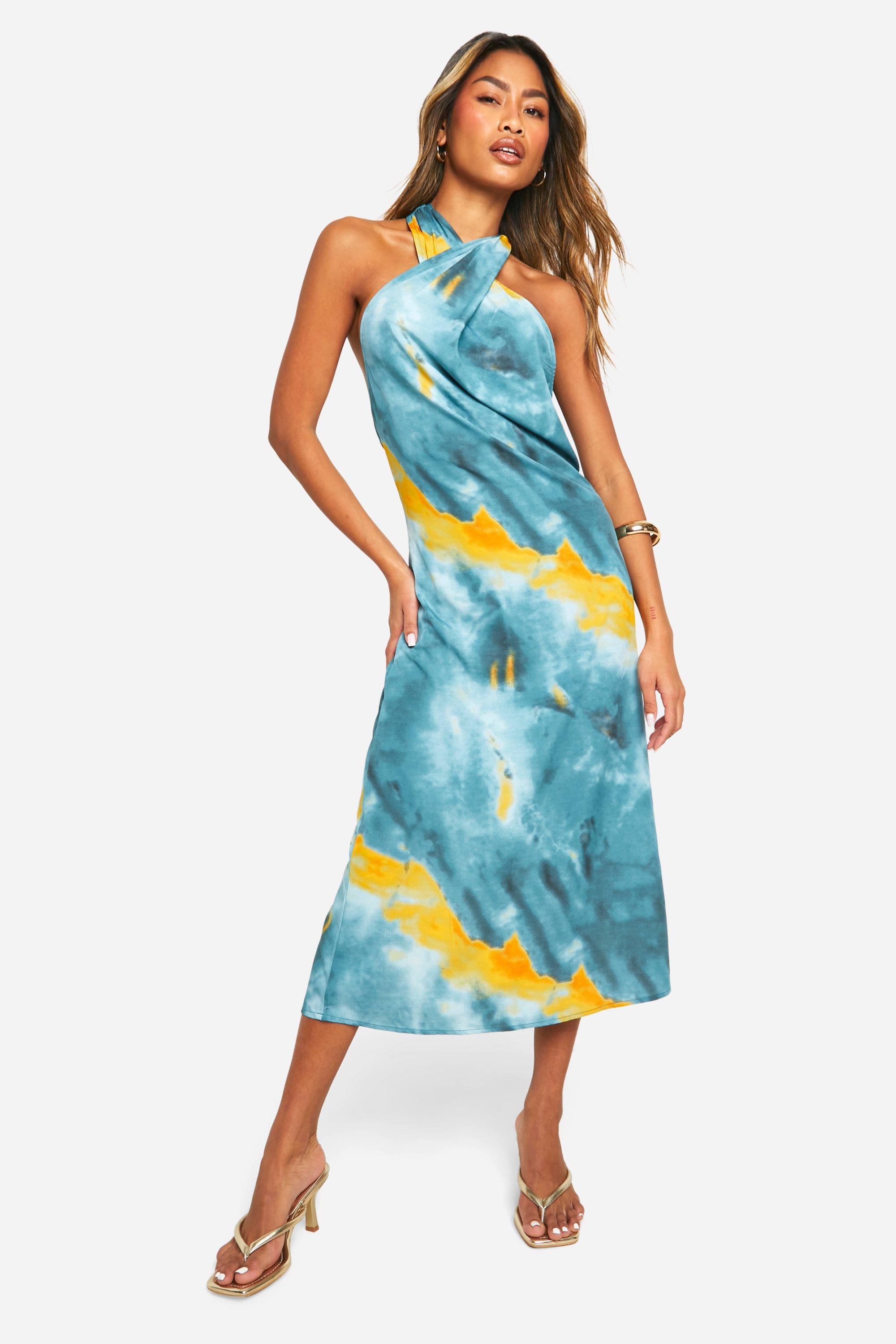 Printed Scarf Detail Midi Dress