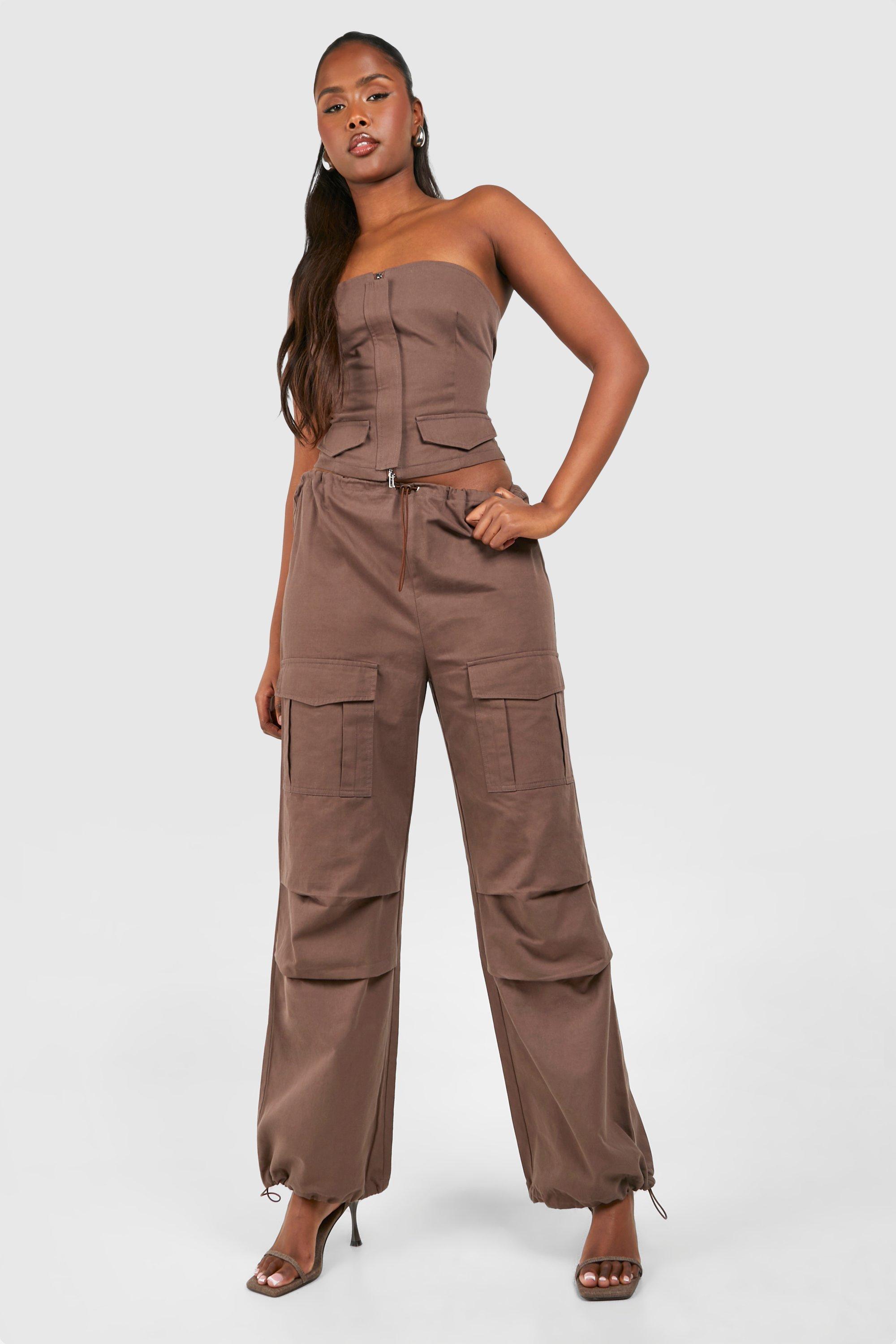 Women's Brown Pants Wide Leg Low Rise