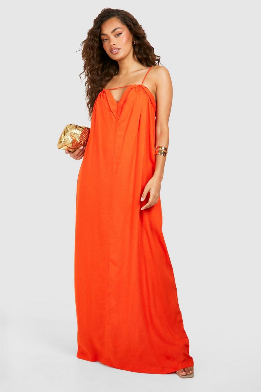 Orange Linen Look Maxi Dress