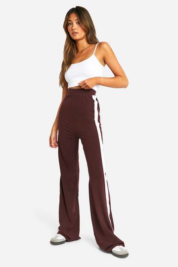 Cotton Jersey Knit Side Stripe Wide Leg Pants chocolate