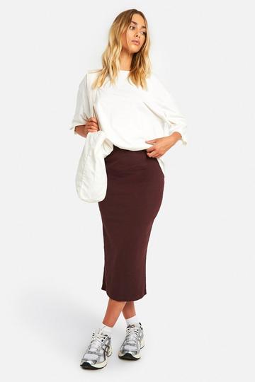 Cotton Rib Midi Skirt chocolate