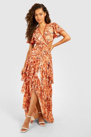 Paisley Print Cut Out Maxi Dress cream