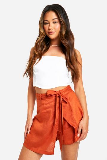 Linen Belted Skort rust