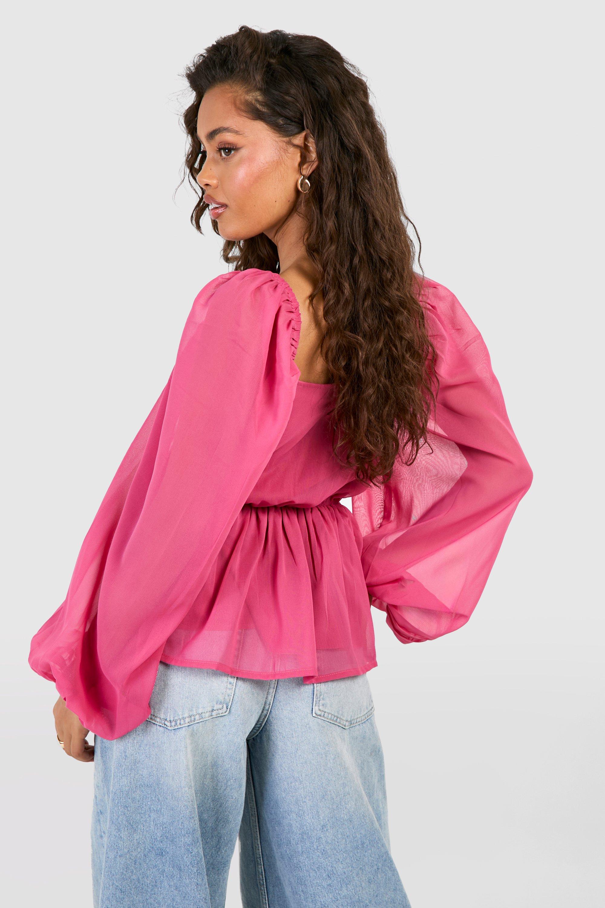 Chiffon Milkmaid Long Sleeve Top