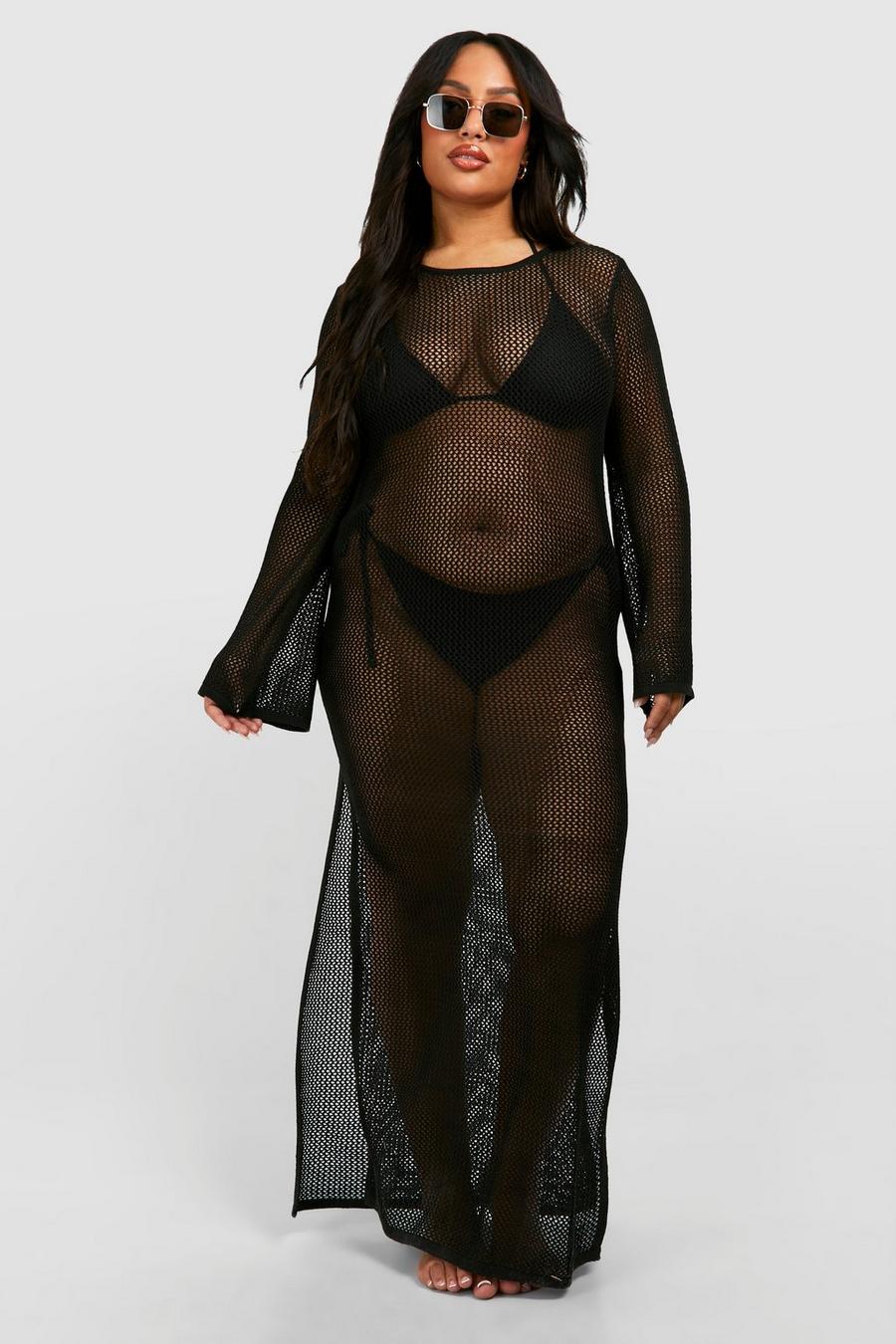 Black Plus Crochet Cover-up Beach Maxi Dress image number 1