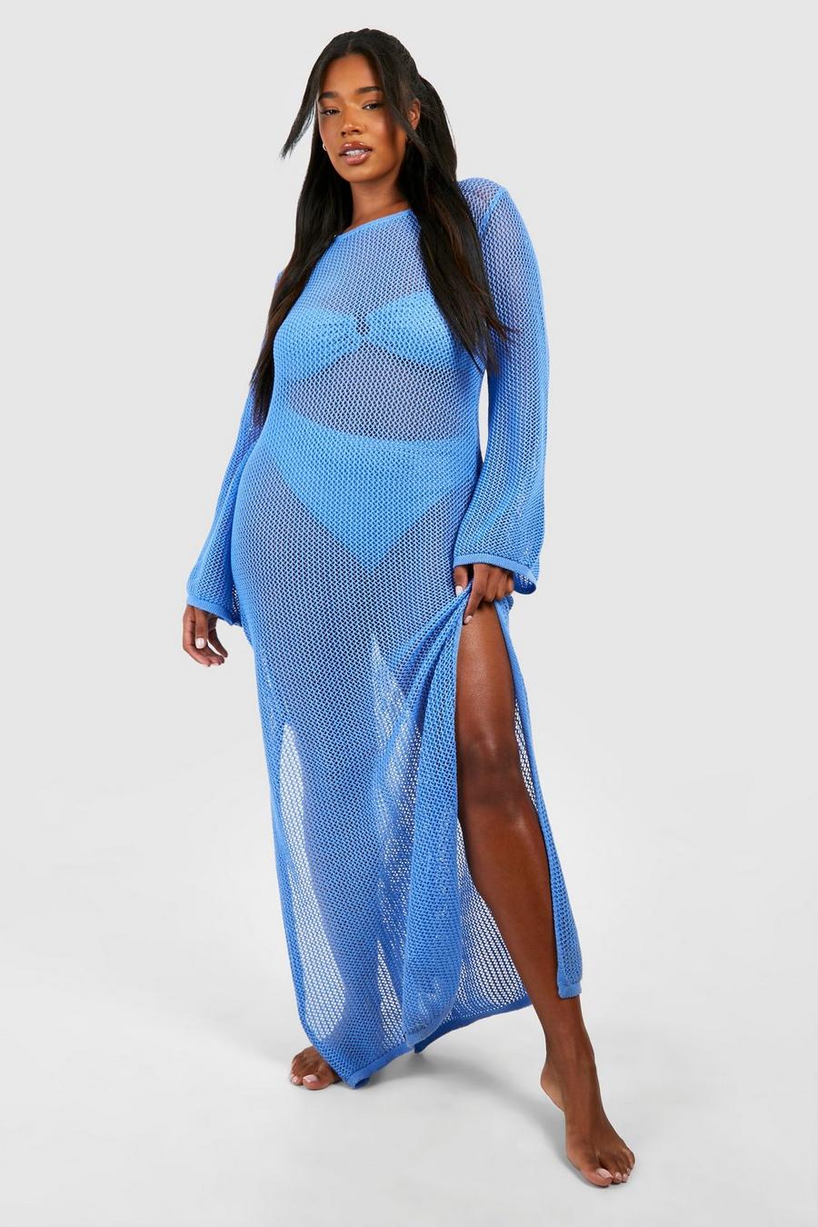 Blue blå Plus Crochet Cover-up Beach Maxi Dress