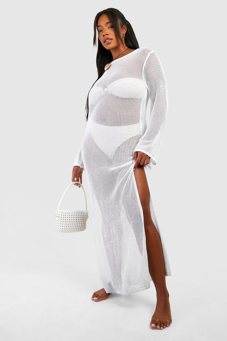 Ivory Plus Crochet Cover-up Beach Maxi Dress image number 1