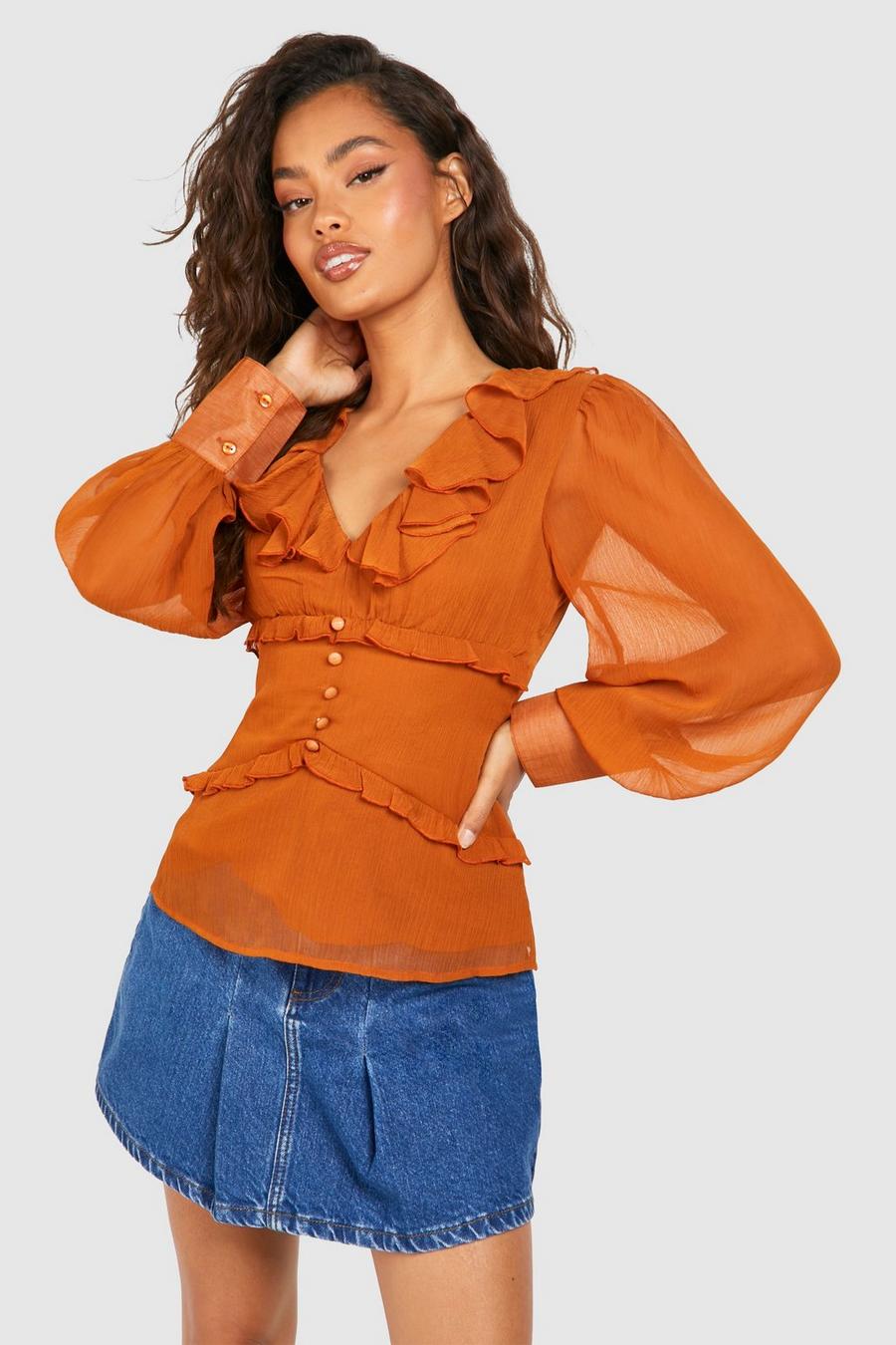 Almond Chiffon Blouse Met Ruches image number 1