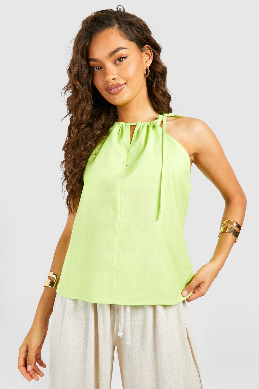 Lime Linen Strappy Top image number 1