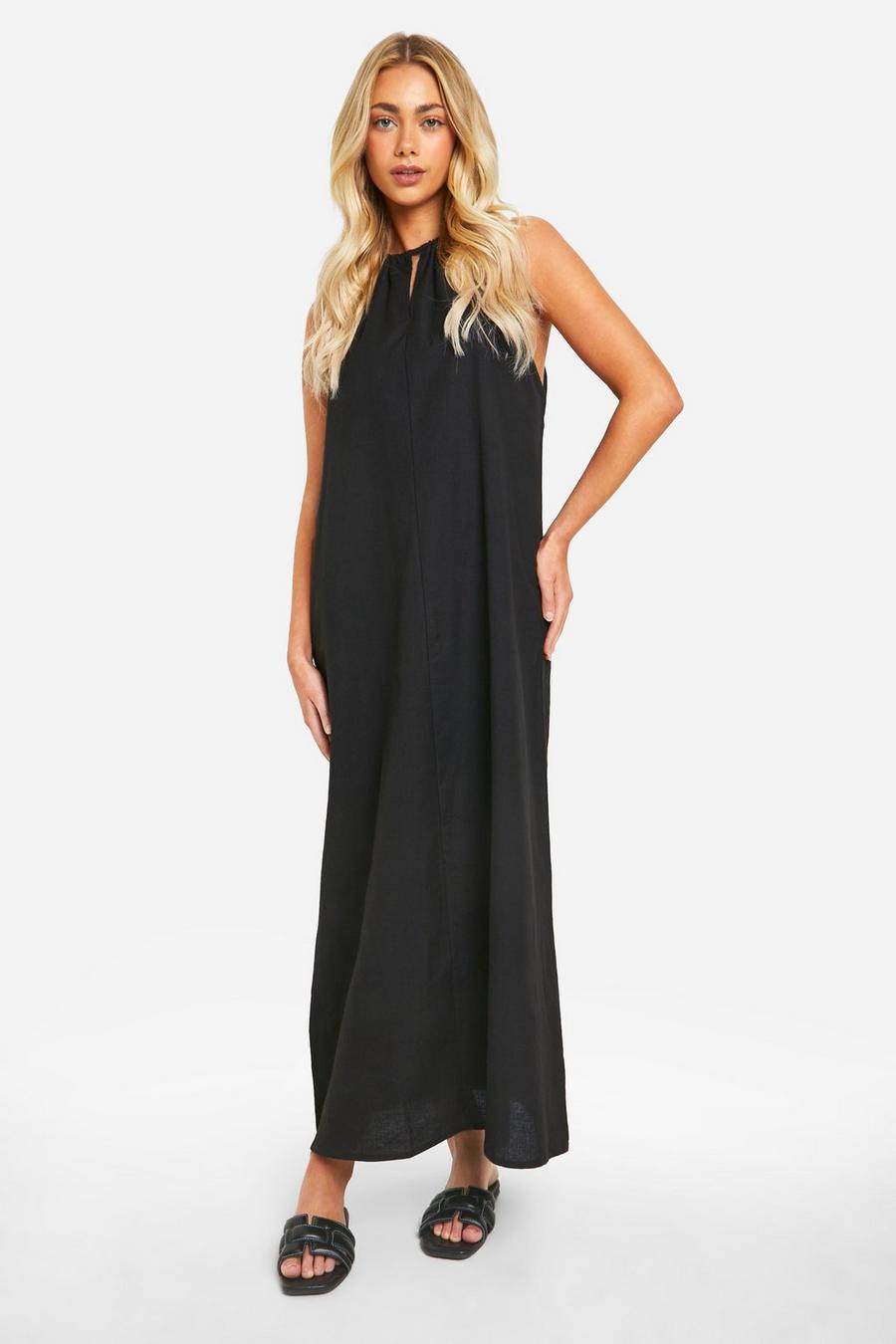 Black Linen Strappy Maxi Dress