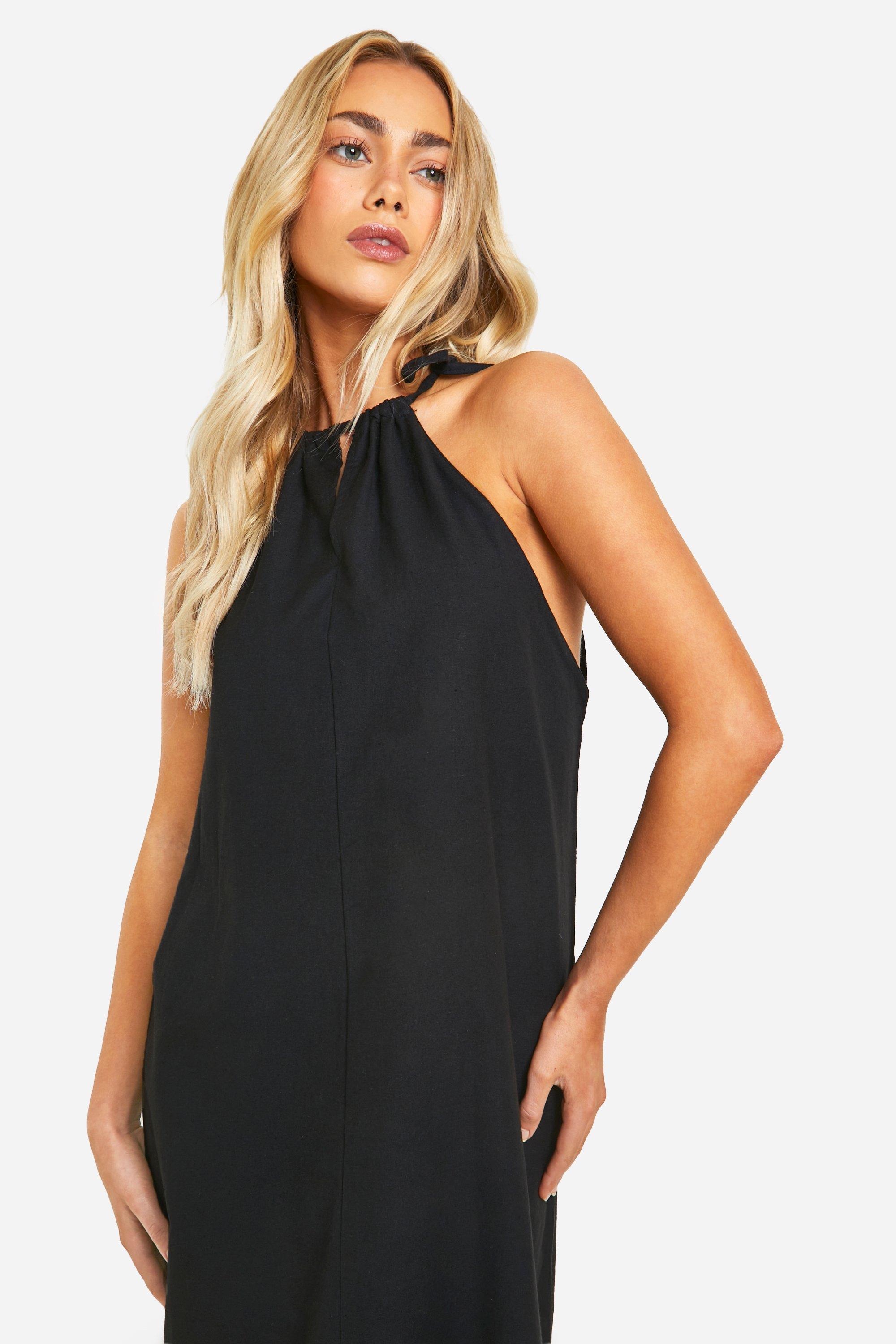 Linen Look Strappy Maxi Dress boohoo