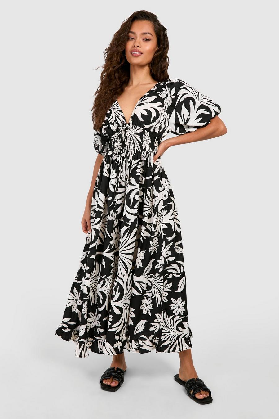 Mono Printed Puff Sleeve Maxi image number 1