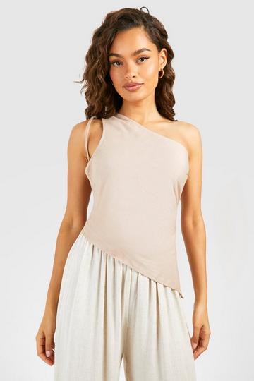 Linen Look Asymmetric Top mocha