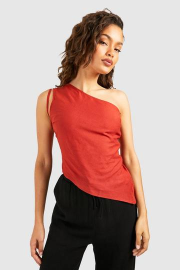 Linen Look Asymmetric Top red