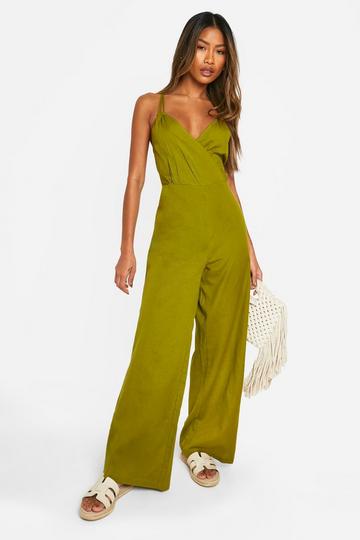 Linen Look Strappy Ring Detail Jumpsuit khaki