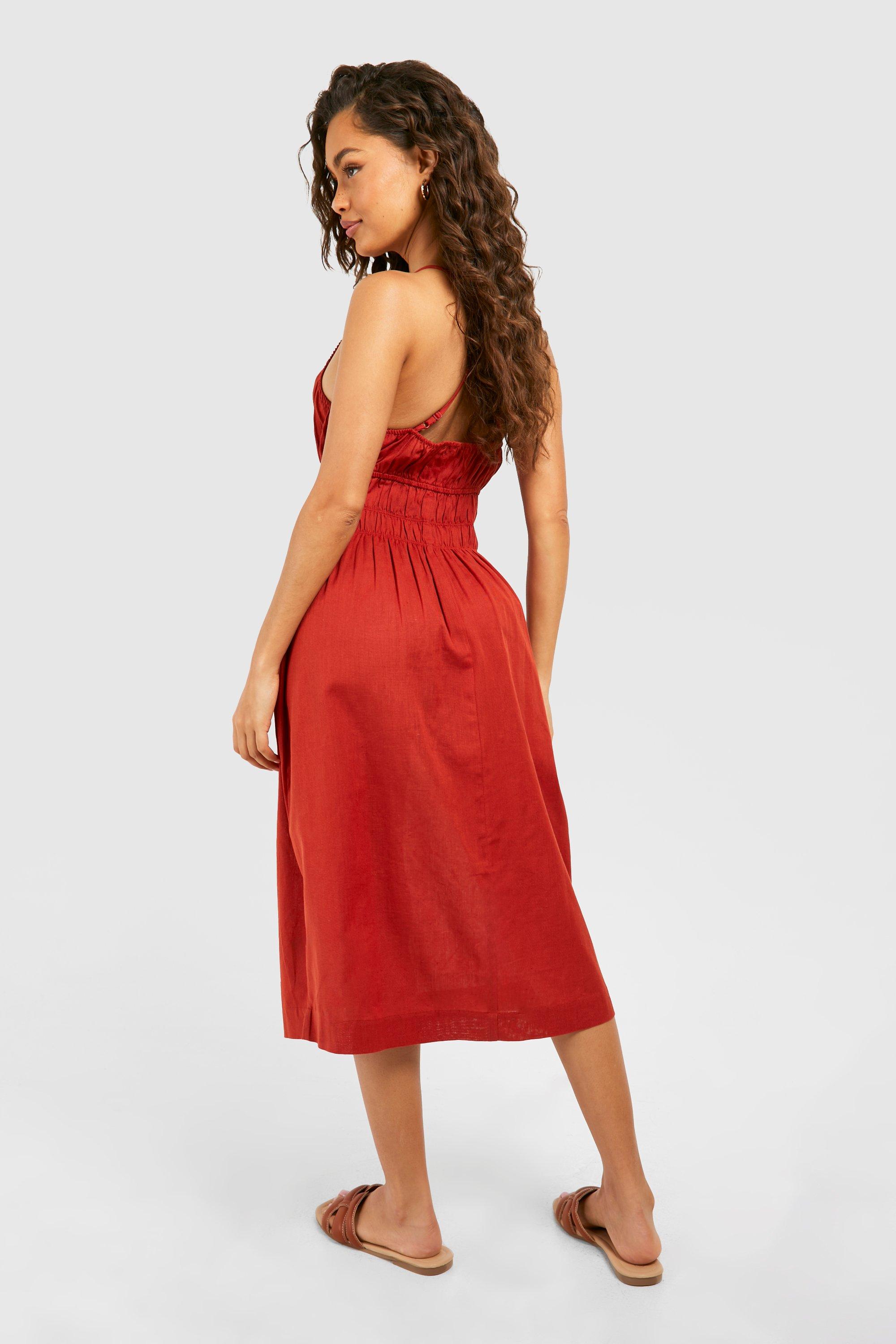 Boohoo red midi dress best sale