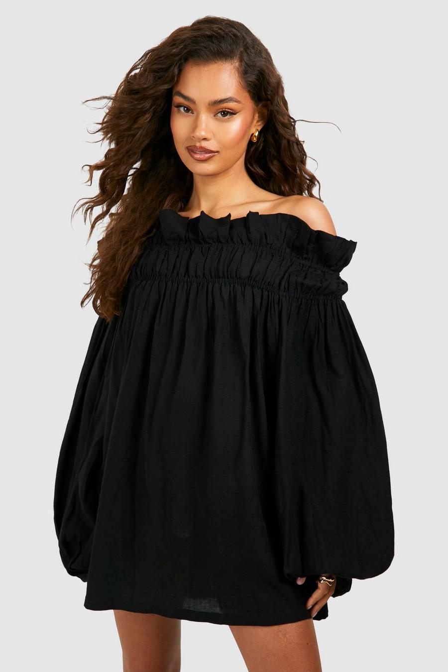 Black Textured Bandeau Mini black Dress