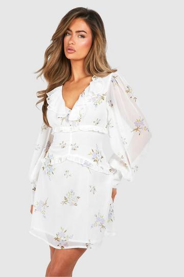 Floral Chiffon Ruffle Mini Dress floral