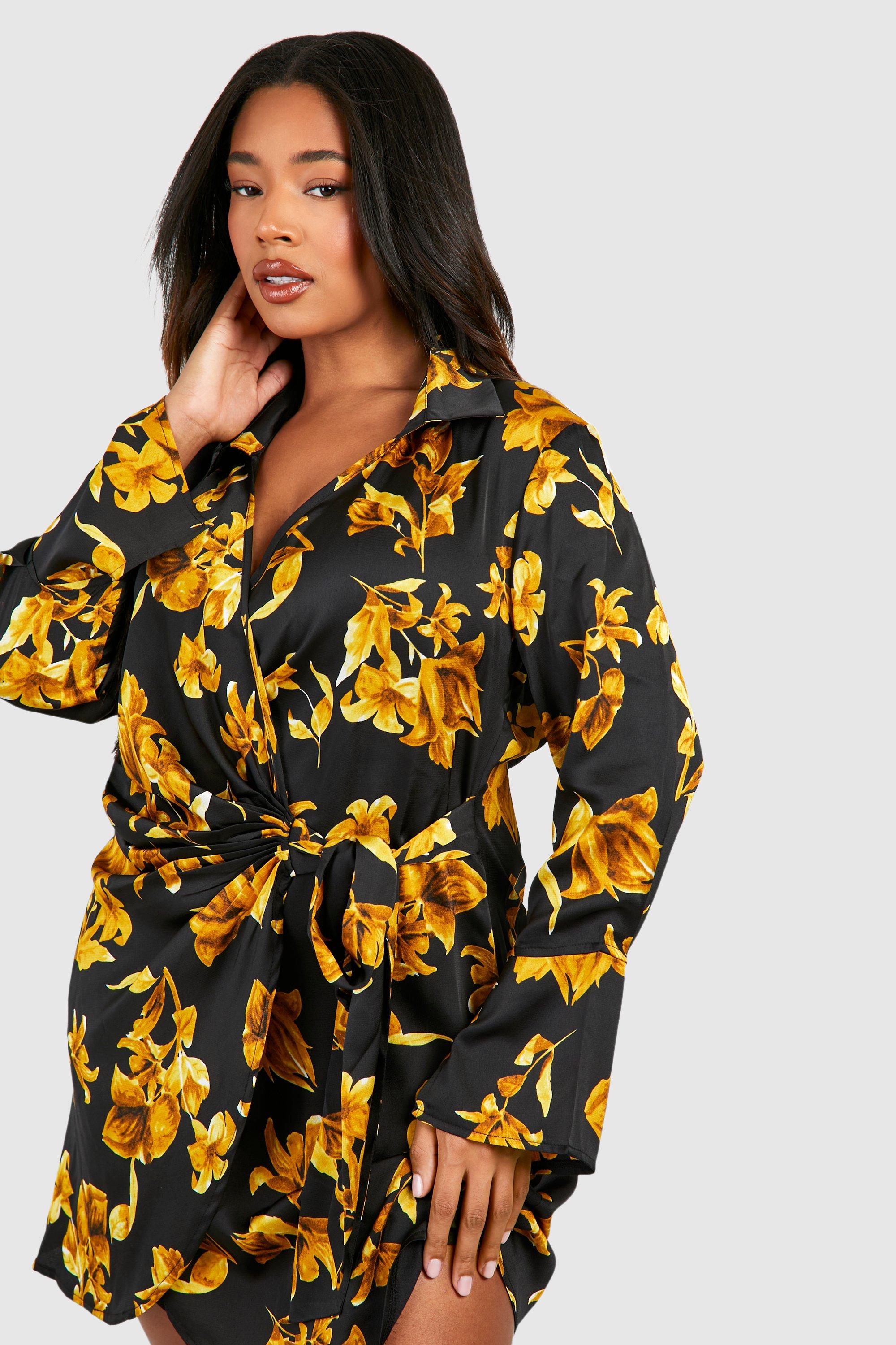 Boohoo floral shirt dress best sale