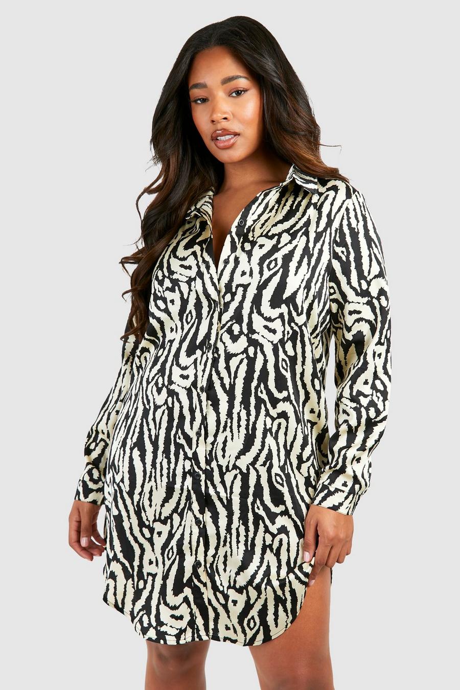 Vestido camisero Plus con estampado de cebra, Zebra image number 1