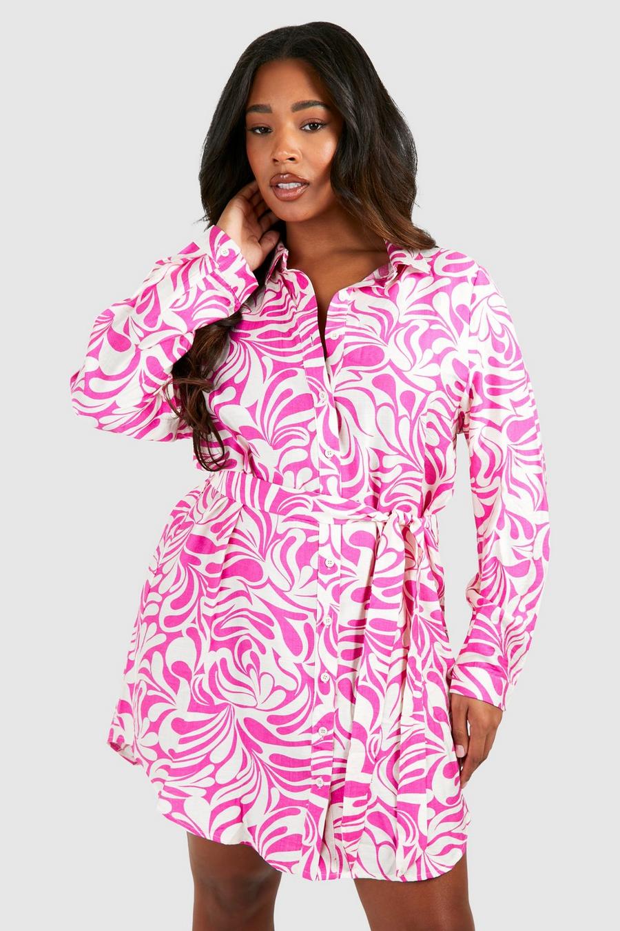 Plus Hemd-Kleid mit Paisley-Print, Pink image number 1