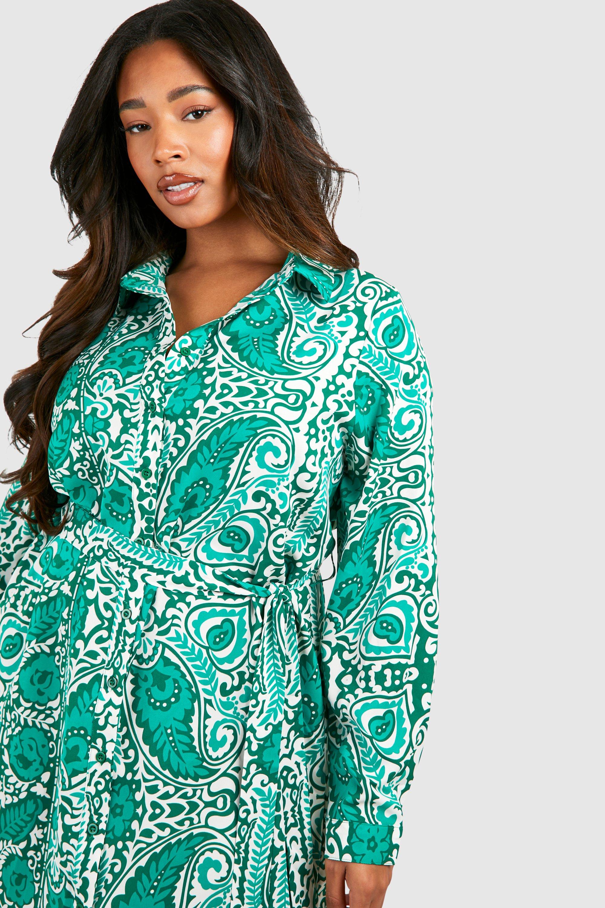 Plus Paisley Printed Shirt Dress boohoo NZ